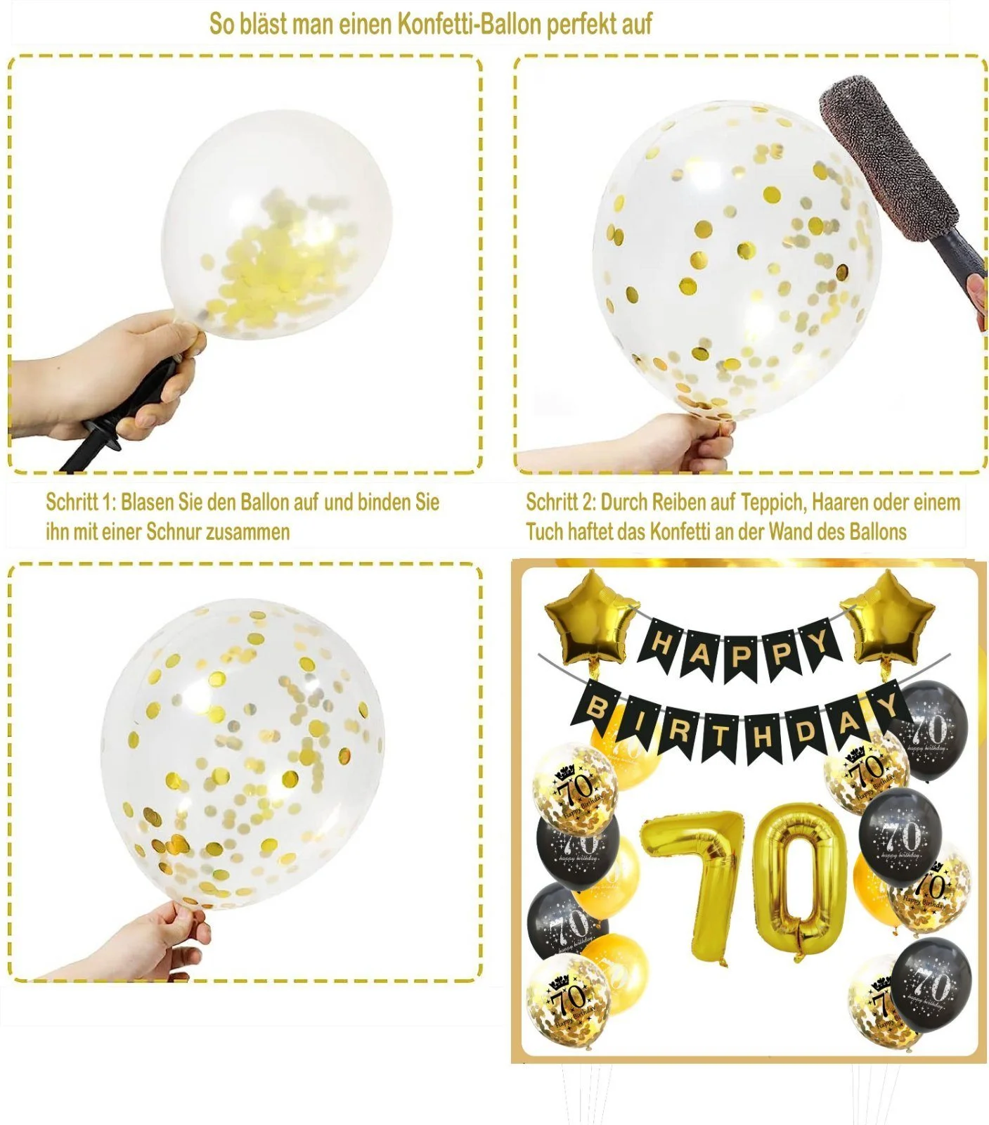 70th Birthday Decoration, Black & Gold