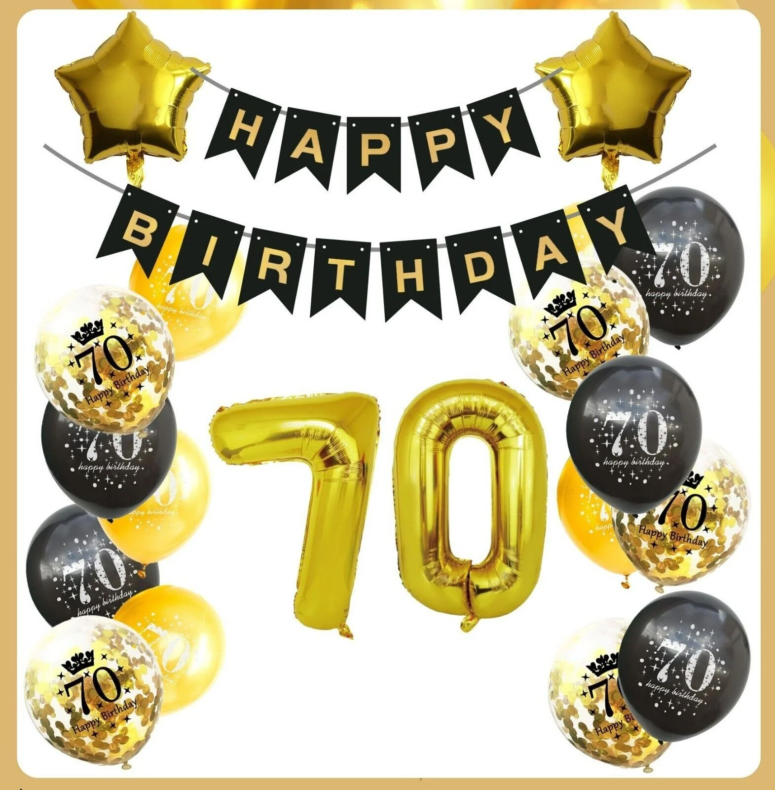 70th Birthday Decoration, Black & Gold