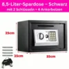 Elektronischer Safe mit Code, 8,5 l, Schwarz