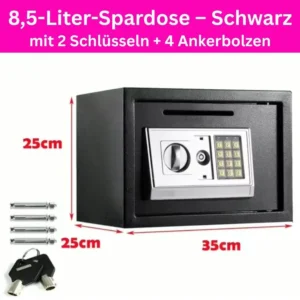 Elektronischer Safe mit Code, 8,5 l, Schwarz