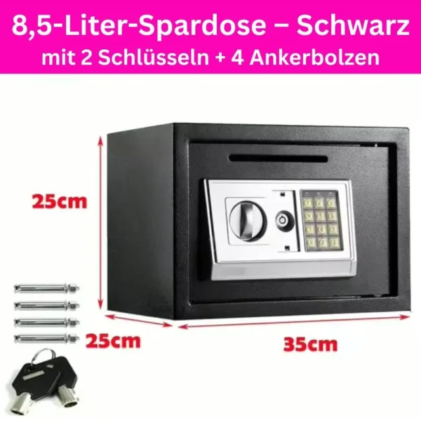 Elektronischer Safe mit Code, 8,5 l, Schwarz