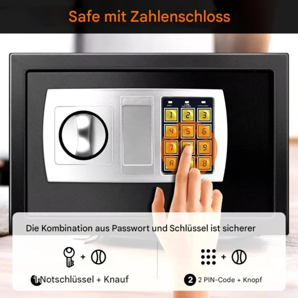 Elektronischer Safe mit Code, 8,5 l, Schwarz