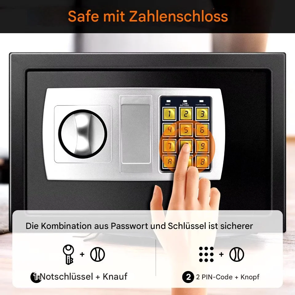 Elektronischer Safe mit Code, 8,5 l, Schwarz