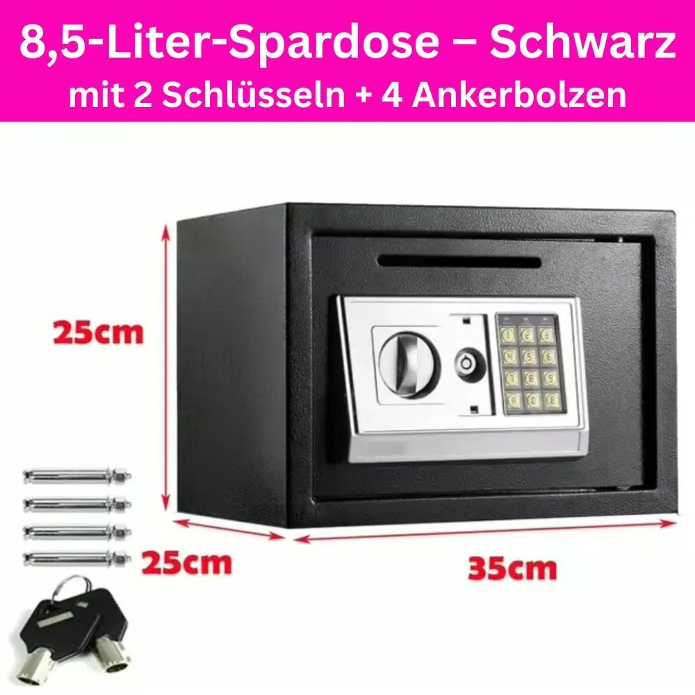 Elektronischer Safe mit Code, 8,5 l, Schwarz
