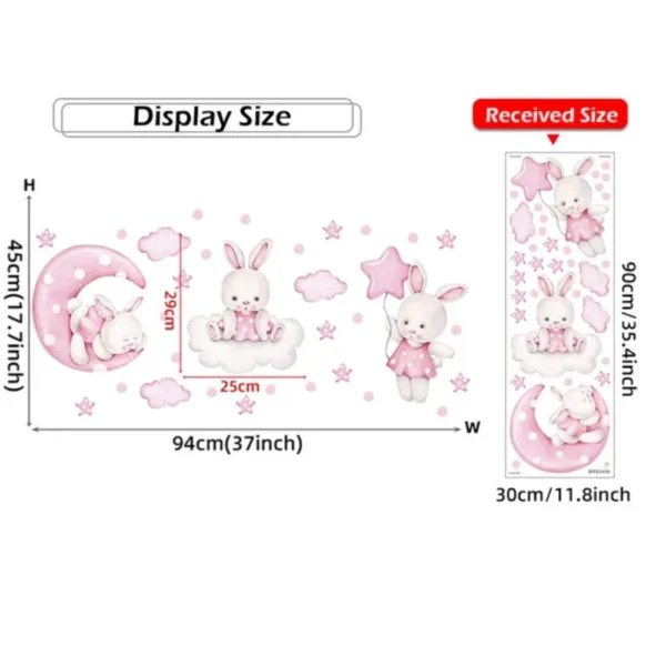 Wandsticker tanzender Hase mit Ballon, Wolken & Sternen