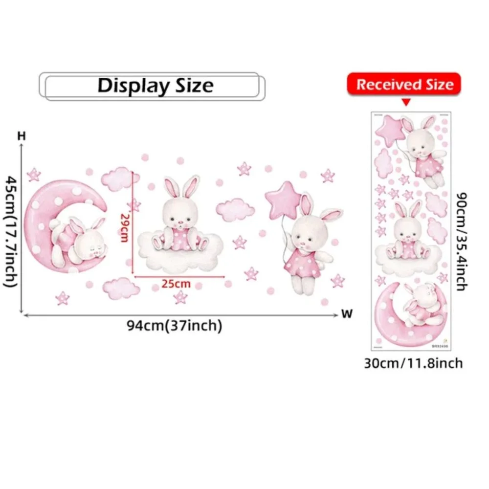 Wandsticker tanzender Hase mit Ballon, Wolken & Sternen