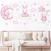 Wandsticker tanzender Hase mit Ballon, Wolken & Sternen