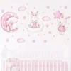 Wandsticker tanzender Hase mit Ballon, Wolken & Sternen