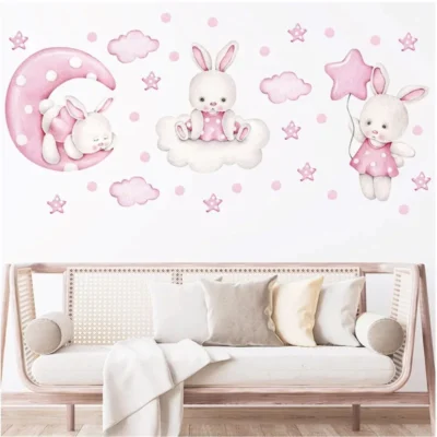 Dancing Bunny with Balloon, Clouds & Stars Wall Sticker