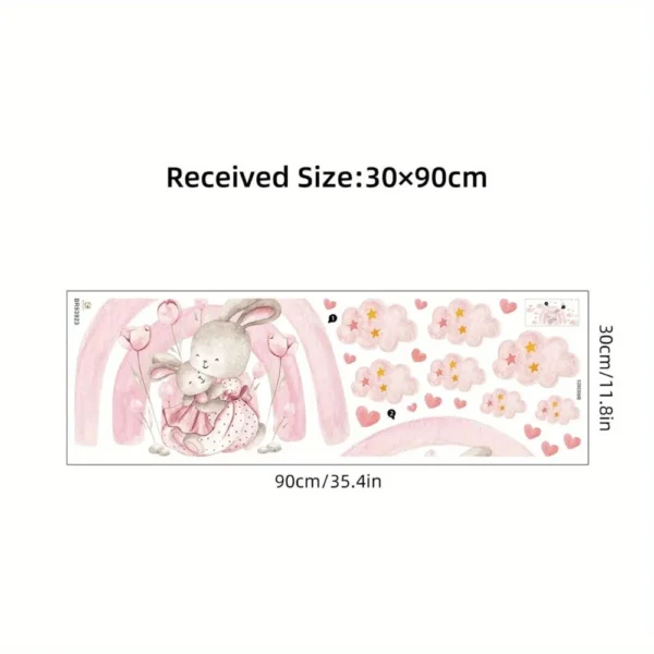 Wandtattoo rosa Regenbogen, Herz, Wolke & Hase
