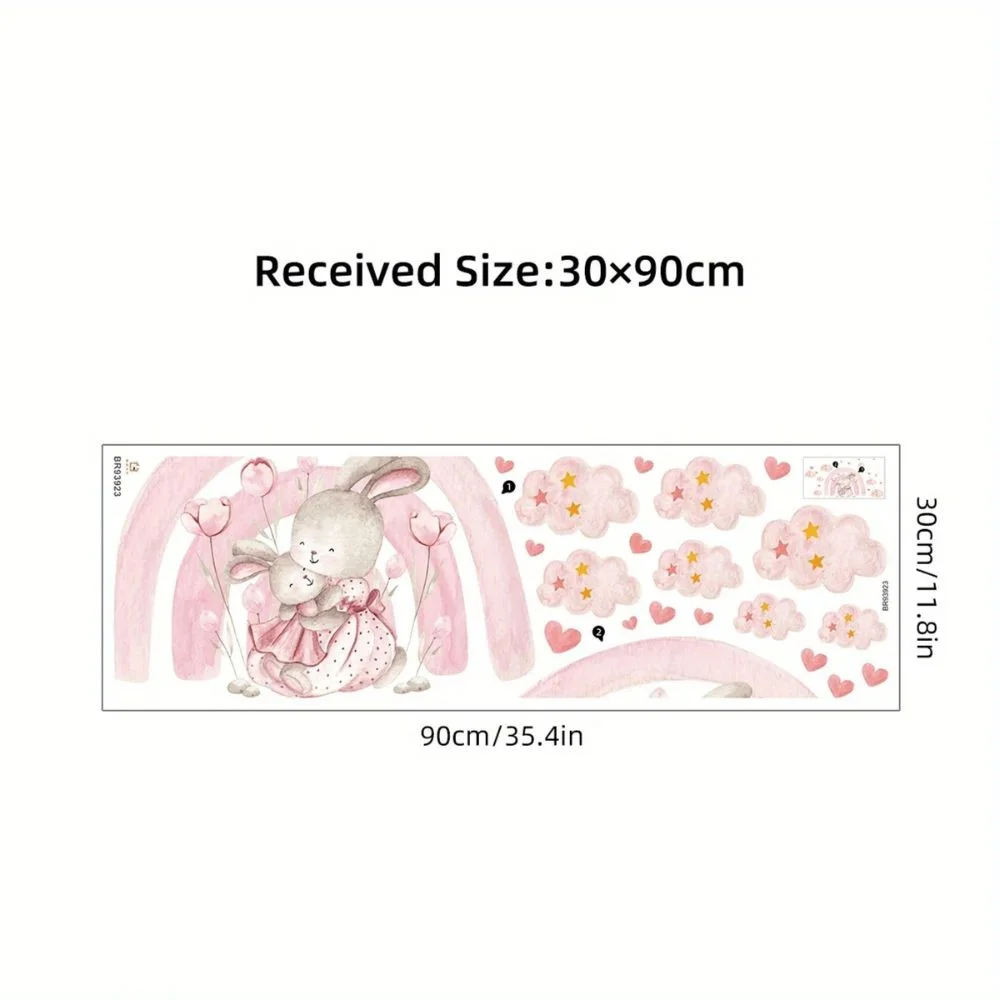 Wandtattoo rosa Regenbogen, Herz, Wolke & Hase