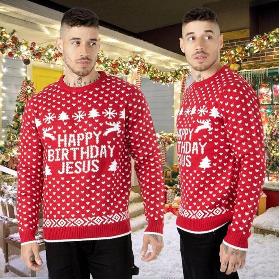Herren-Weihnachtspullover mit Santa-Motiv, 1 Stück