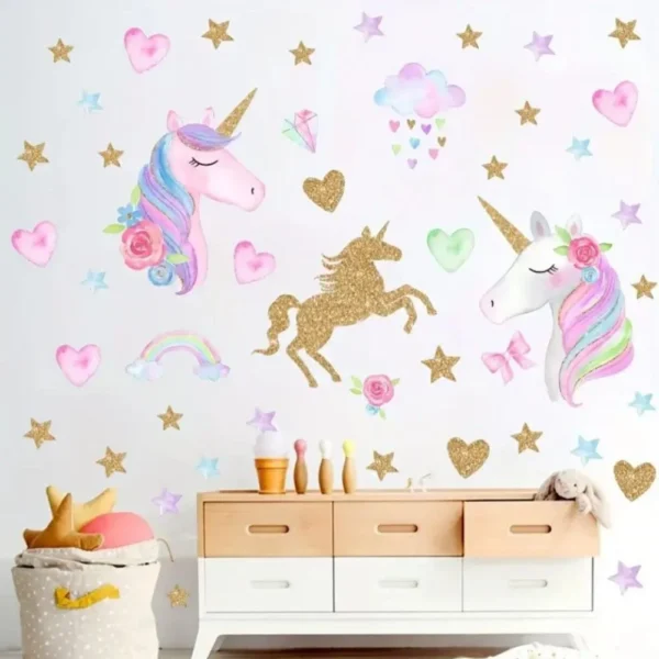 Unicorn and Star Wall Stickers, Removable Home Decor