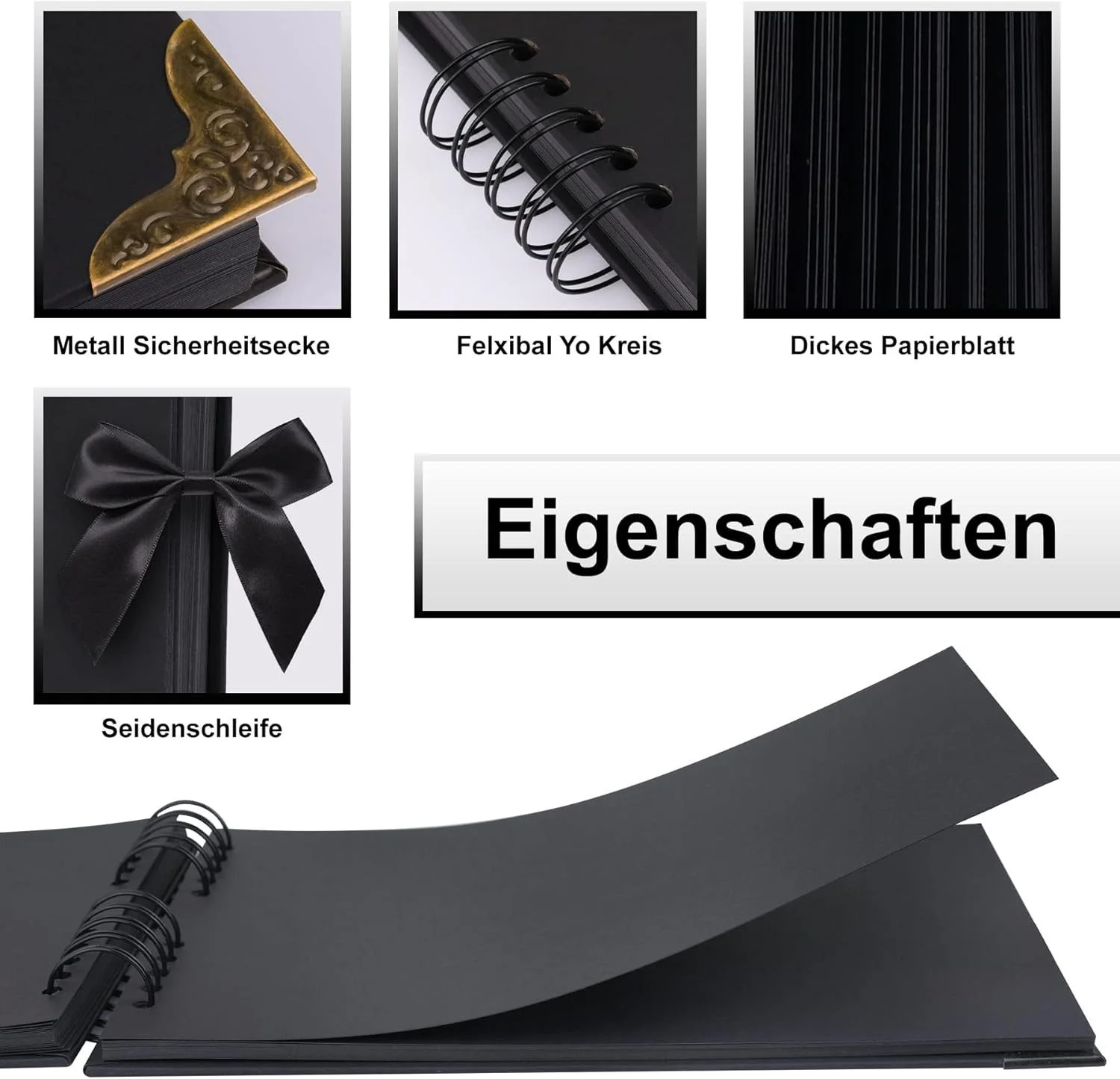 DIY Photo Album, Black, 29.5 × 21.0 × 3.4 cm
