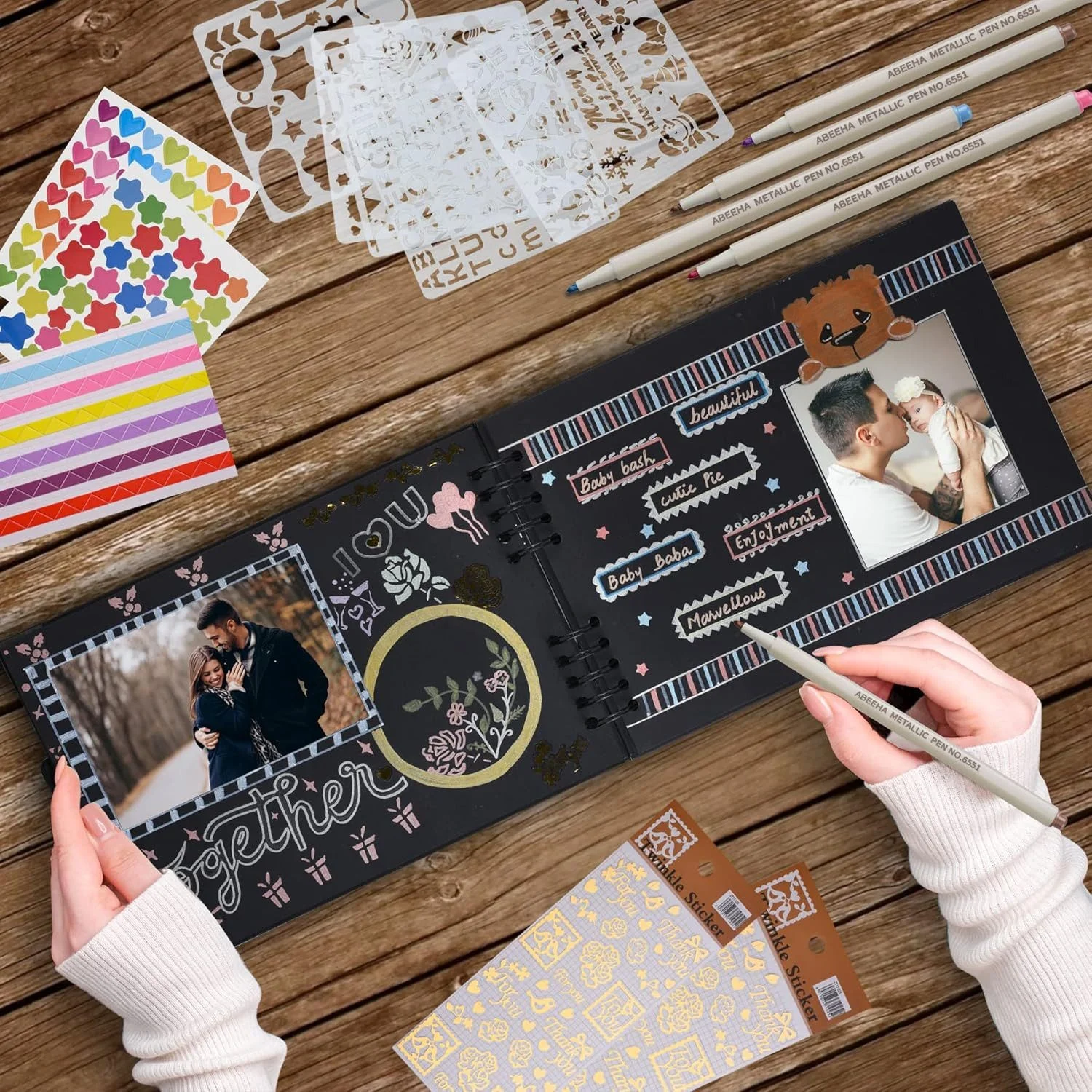 DIY Photo Album, Black, 29.5 × 21.0 × 3.4 cm