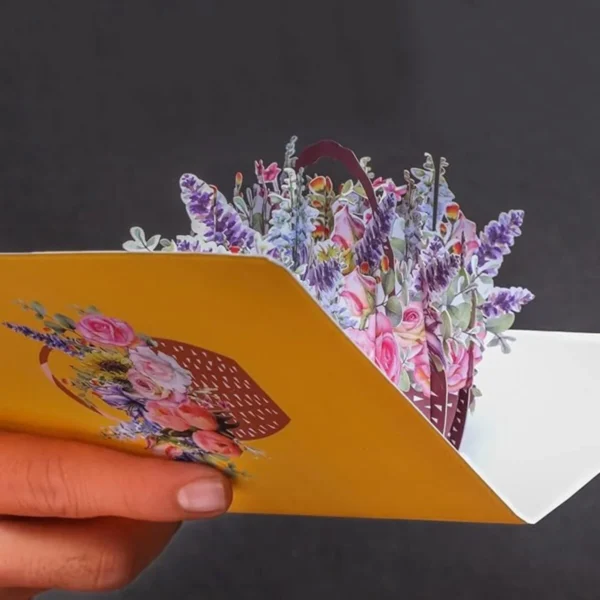 3D Pop-up Greeting Card Flower Basket with Envelope