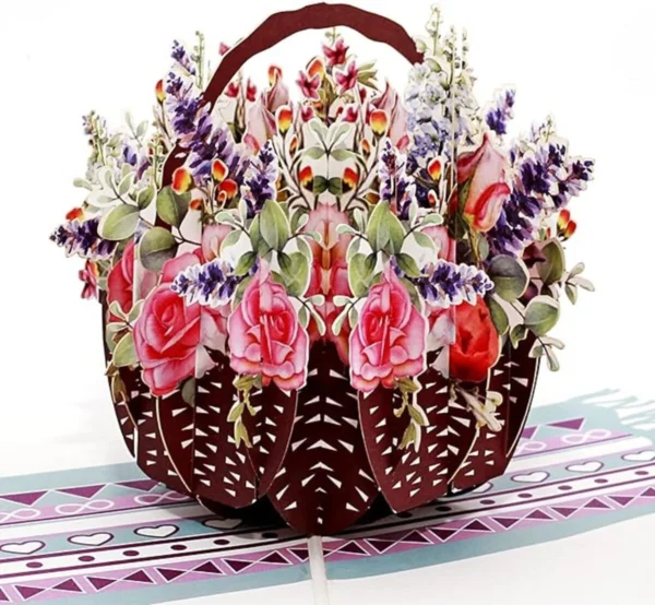 3D Pop-up Greeting Card Flower Basket with Envelope