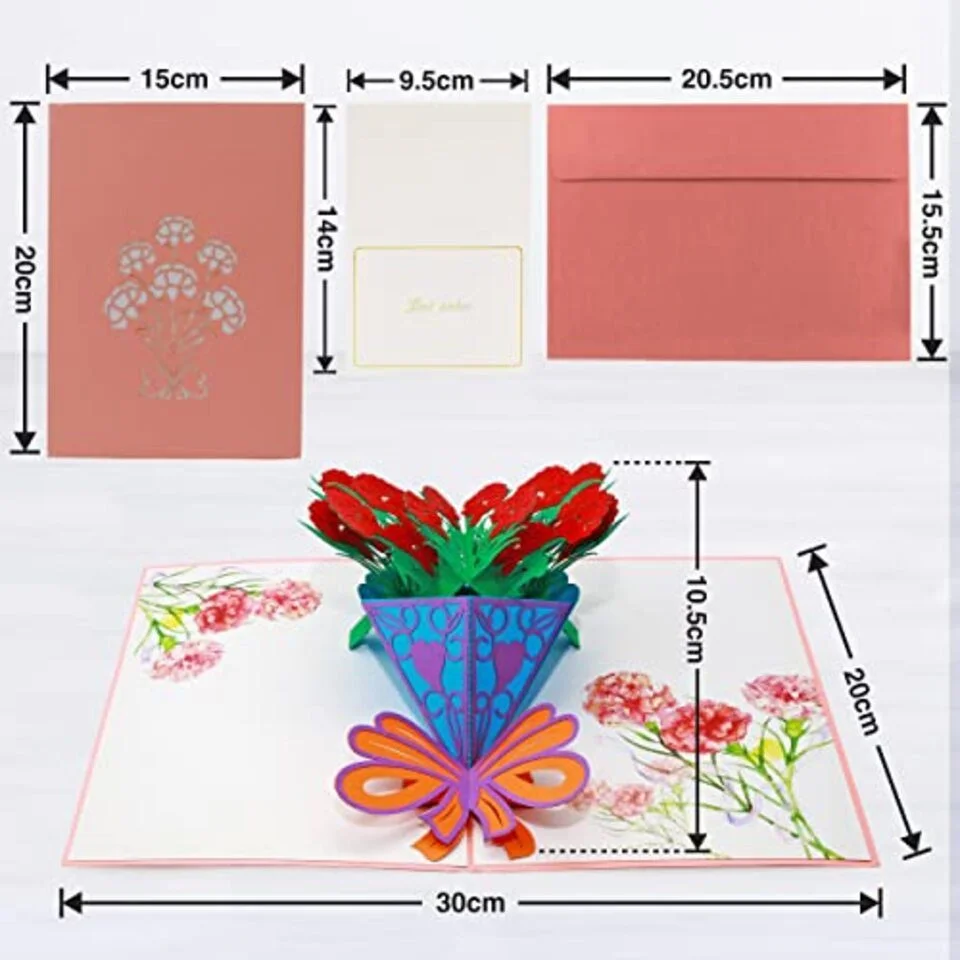 3D-Pop-up-Karte roter Blumenstrauß