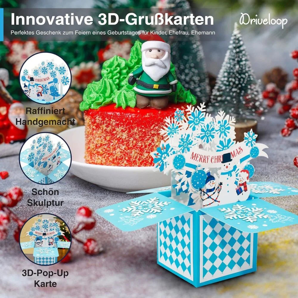 Christmas card, 3D pop-up greeting card with natural envelope