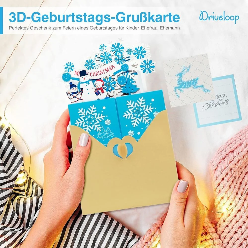 Christmas card, 3D pop-up greeting card with natural envelope