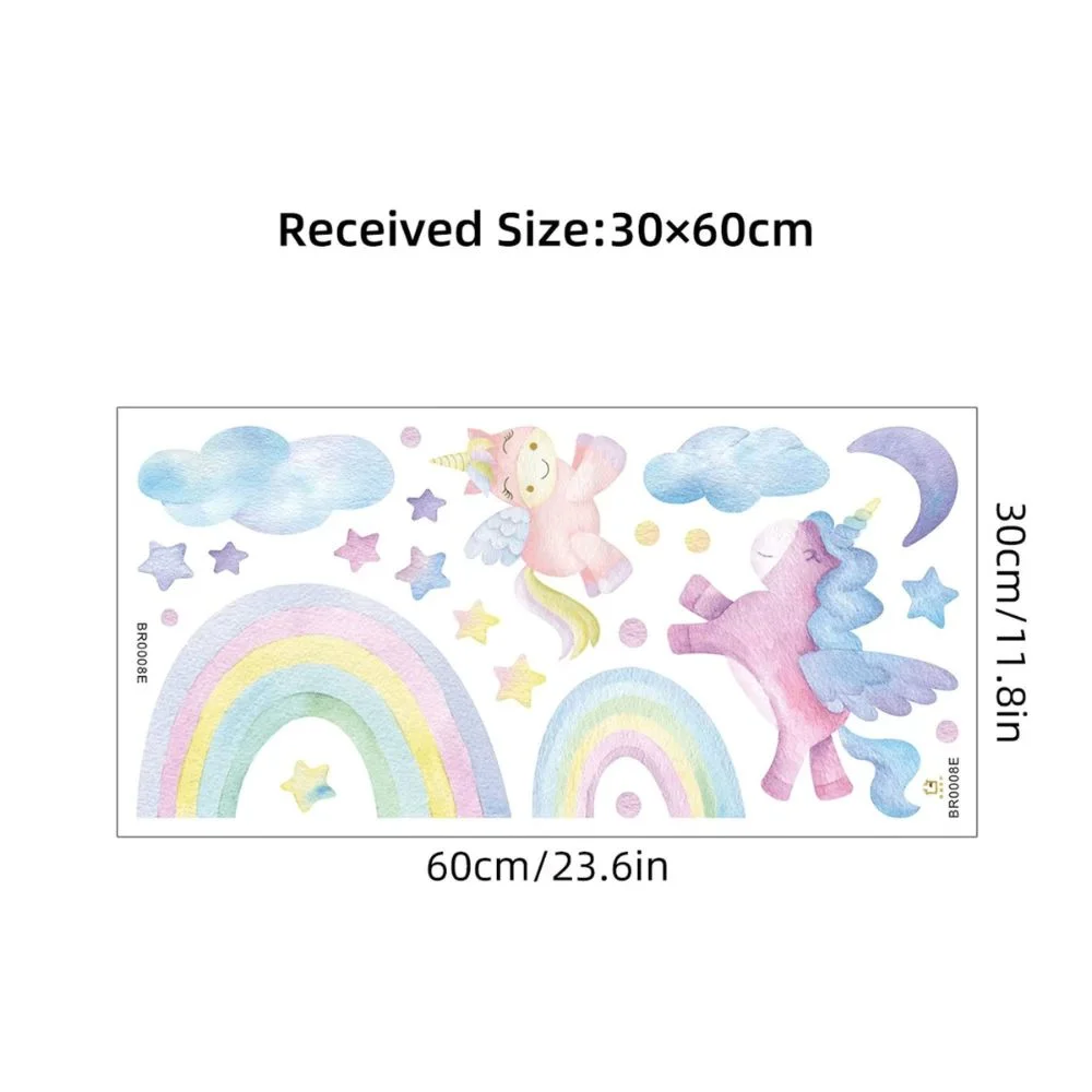 Wandtattoo Einhorn & Regenbogen mit Wolken, Mond & Sternen