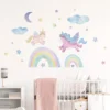Wandtattoo Einhorn & Regenbogen mit Wolken, Mond & Sternen