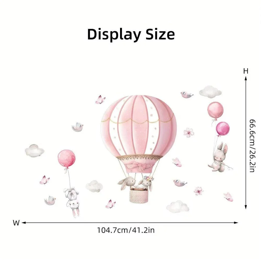 Wall decal/wall sticker for children with cute rabbits, pink balloon clouds