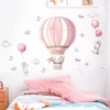 Wall decal/wall sticker for children with cute rabbits, pink balloon clouds