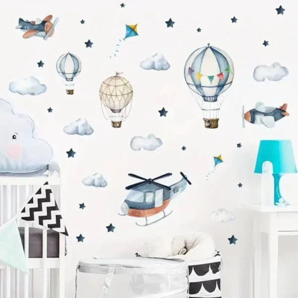 Wandsticker Charmante Heißluftballon- & Hubschrauber-Wandsticker – Abnehmbar