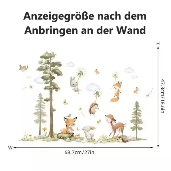 Wandtattoo Wandaufkleber Kaninchen Fuchs Hirsch Baum für Kinderzimmer