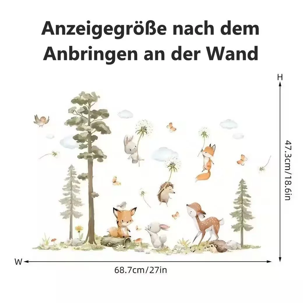 Wandtattoo Wandaufkleber Kaninchen Fuchs Hirsch Baum für Kinderzimmer