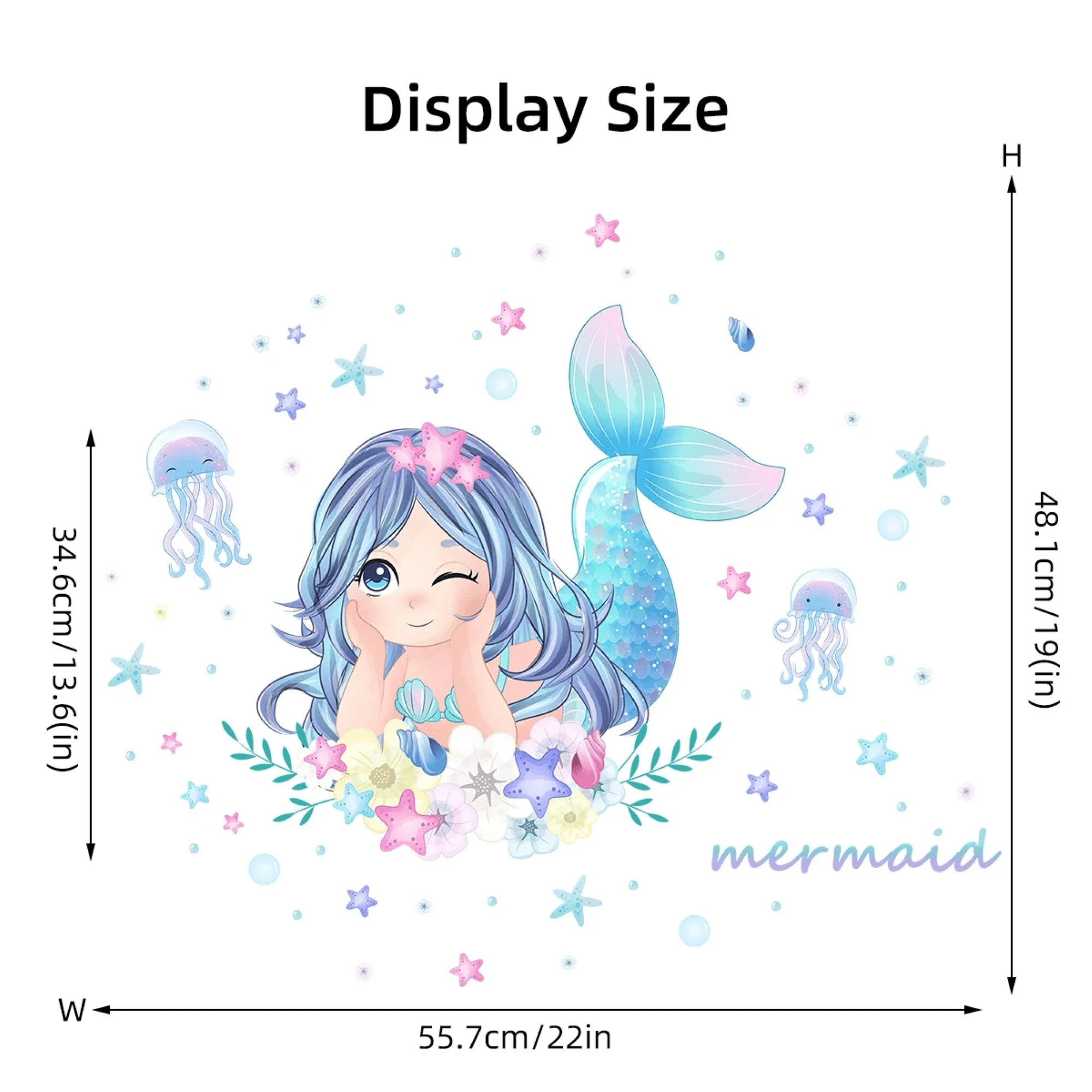 Mermaid, Jellyfish, Starfish & Flowers Wall Stickers