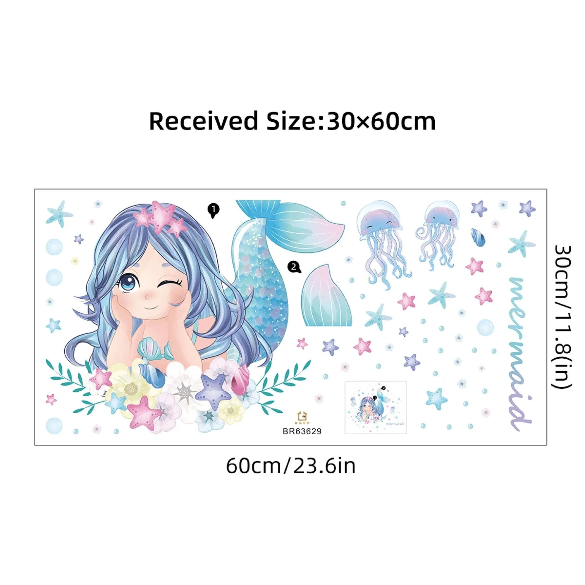 Mermaid, Jellyfish, Starfish & Flowers Wall Stickers