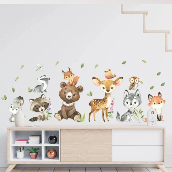 Brown Bear, Deer & Rabbit Wall Stickers (without Tree)