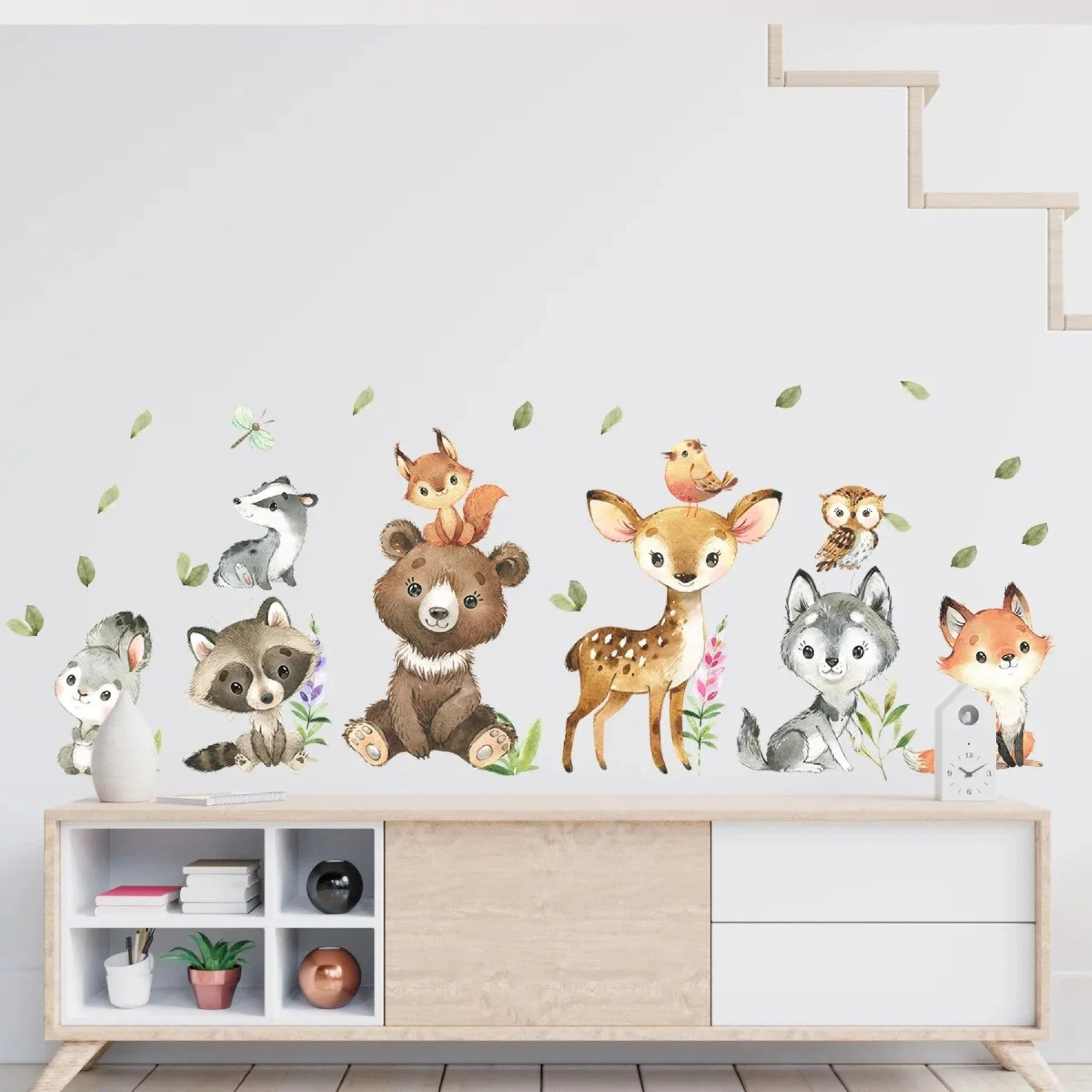 Brown Bear, Deer & Rabbit Wall Stickers (without Tree)