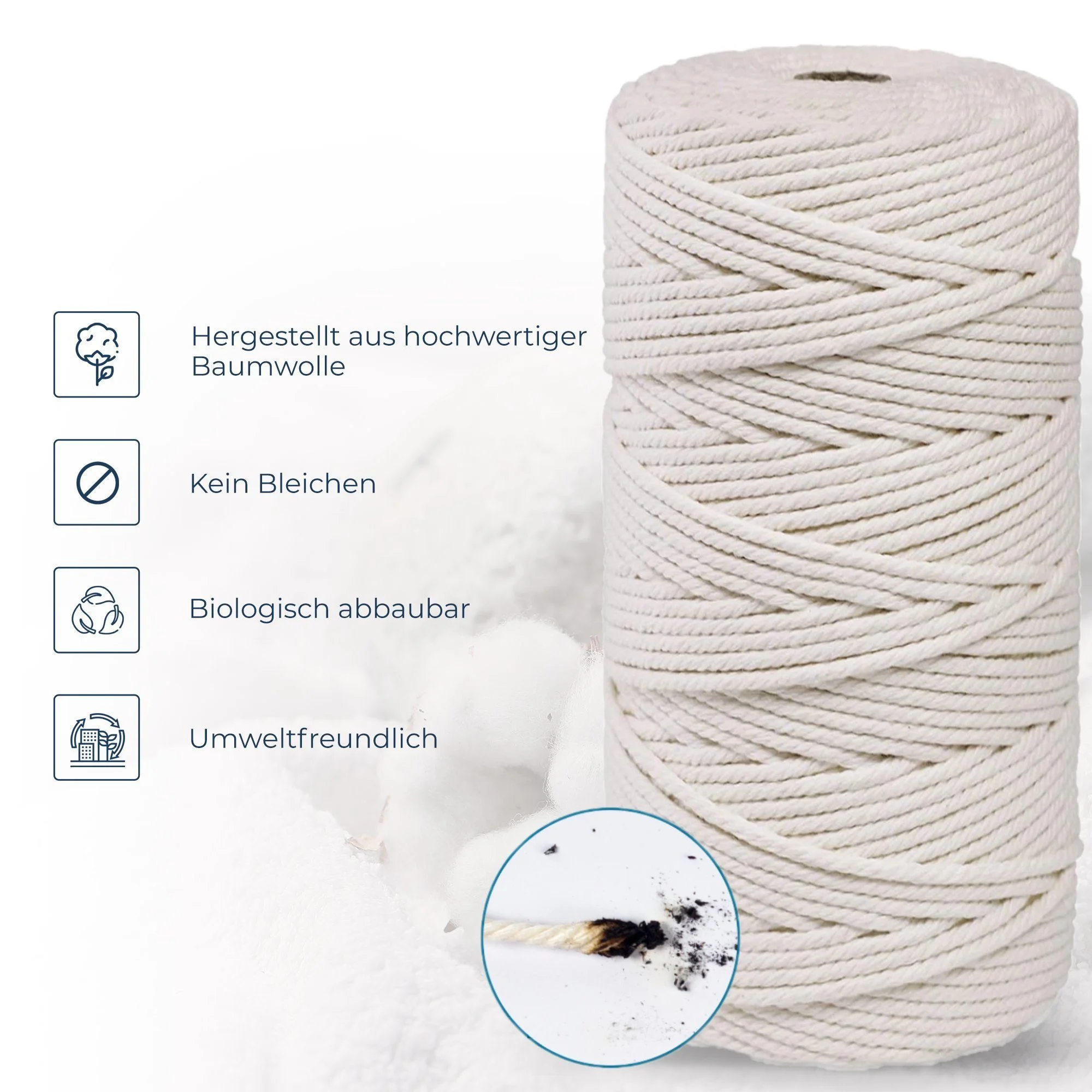 Makramee-Garn 3 mm × 200 m, Baumwolle, Beige
