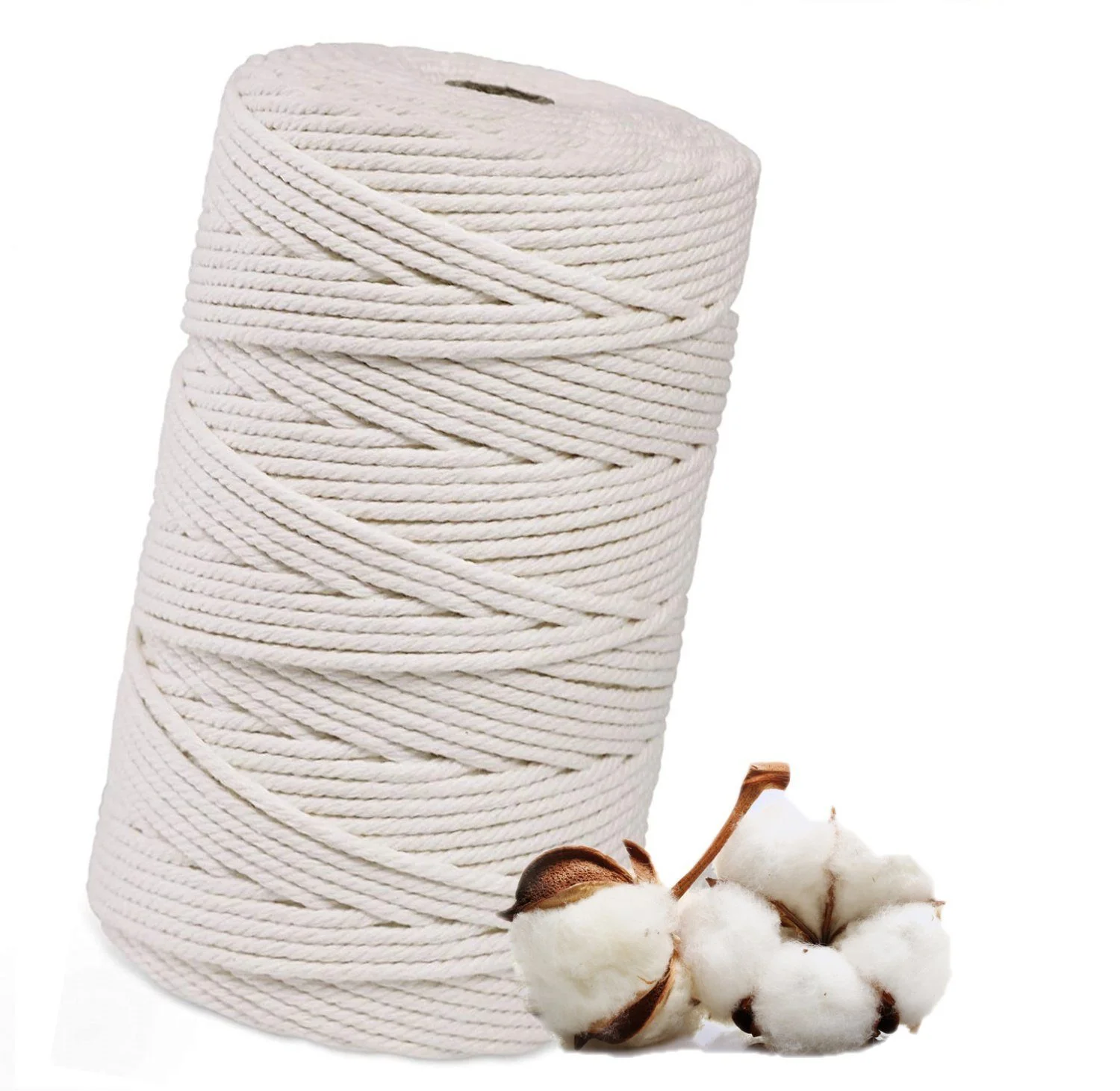 Macramé Cord, 4 mm × 200 m, Cotton, Beige