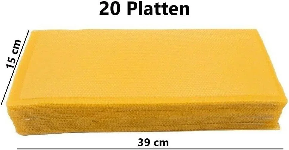 Bienenwachskerze Reine Bienenwachsplatten (18 STK. - 19,5x39,5cm) mit 20 Kerzendochte