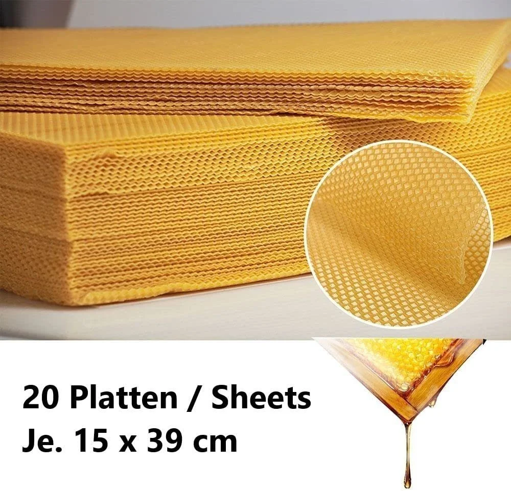 Bienenwachskerze Reine Bienenwachsplatten (18 STK. - 19,5x39,5cm) mit 20 Kerzendochte