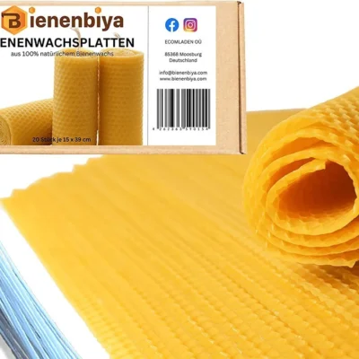 Bienenwachskerze Reine Bienenwachsplatten (18 STK. - 19,5x39,5cm) mit 20 Kerzendochte