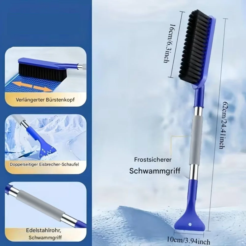 2-in-1 Snow Shovel & Ice Scraper with Brush, Blue, 62 cm