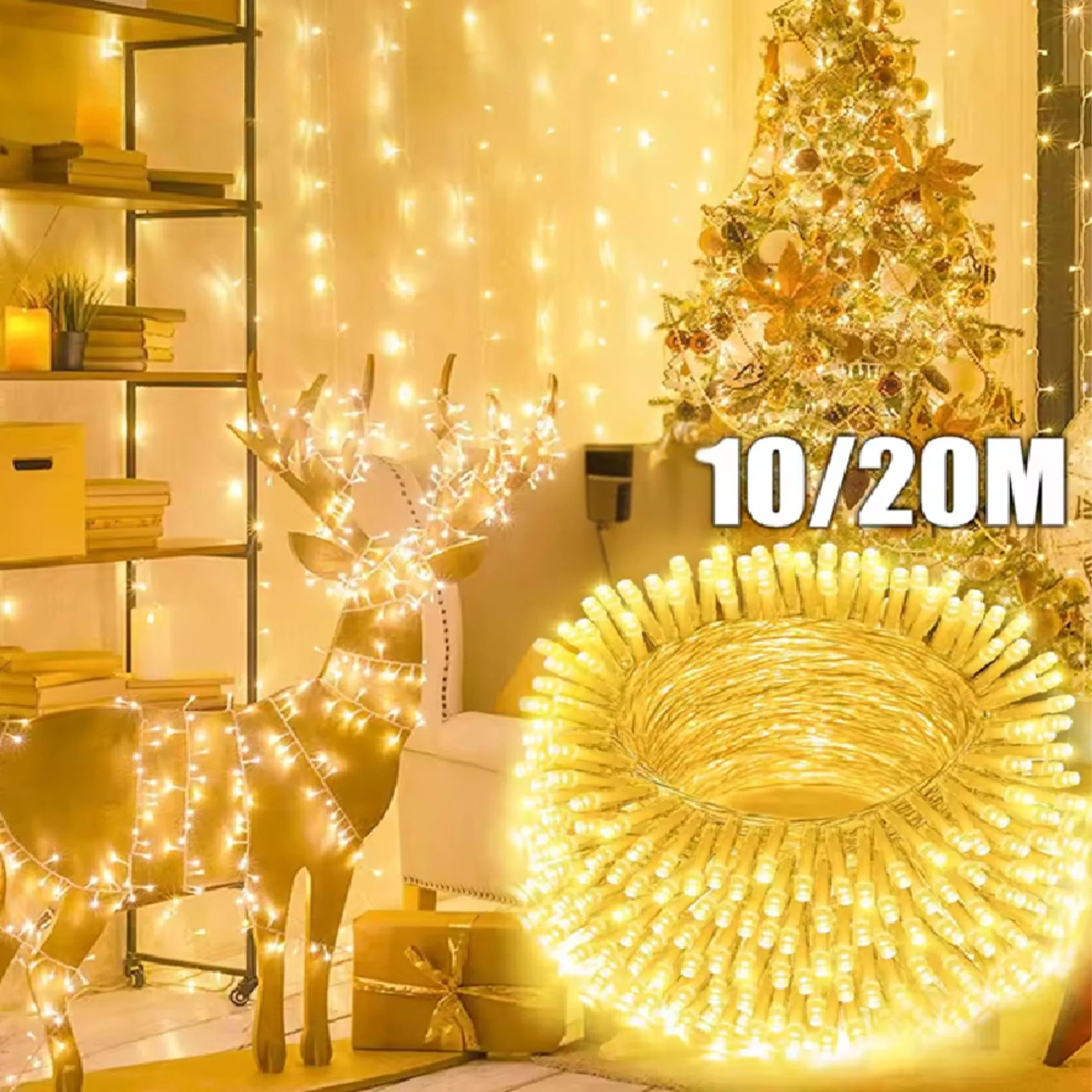 LED-Lichterkette 10 m mit 100 LEDs, warmweiß, wasserdicht