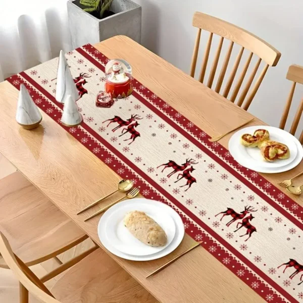 Montegoni Christmas Table Runner with Reindeer Motif – Polyester, Washable