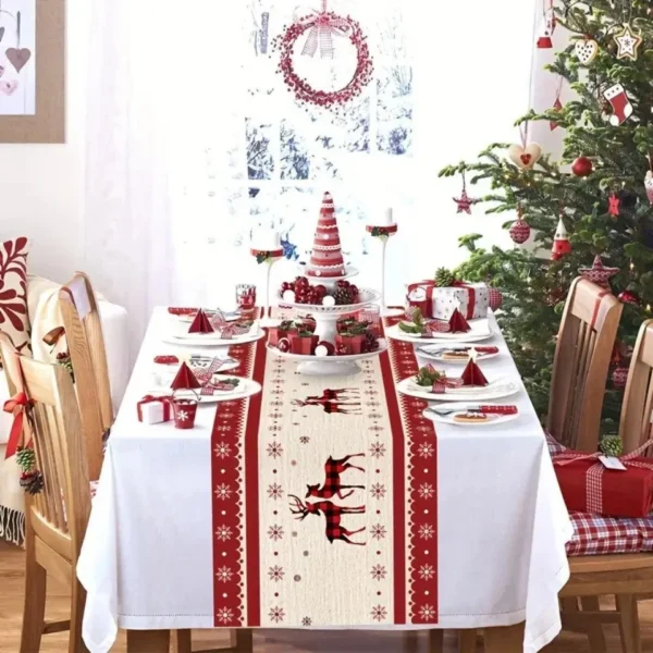 Montegoni Christmas Table Runner with Reindeer Motif – Polyester, Washable
