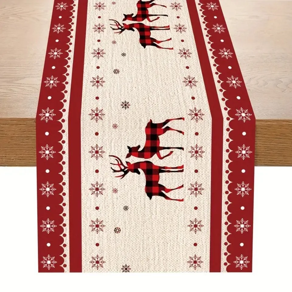 Montegoni Christmas Table Runner with Reindeer Motif – Polyester, Washable