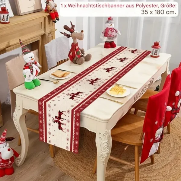 Montegoni Christmas Table Runner with Reindeer Motif – Polyester, Washable