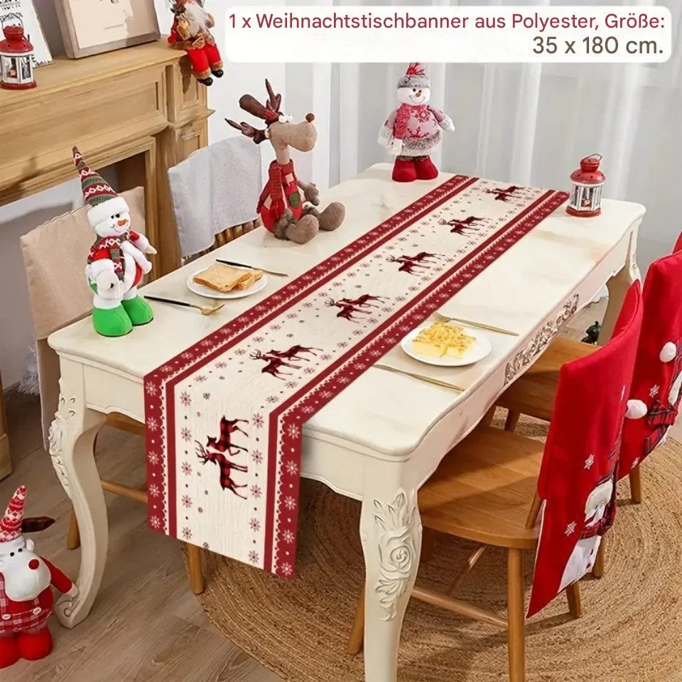 Montegoni Christmas Table Runner with Reindeer Motif – Polyester, Washable