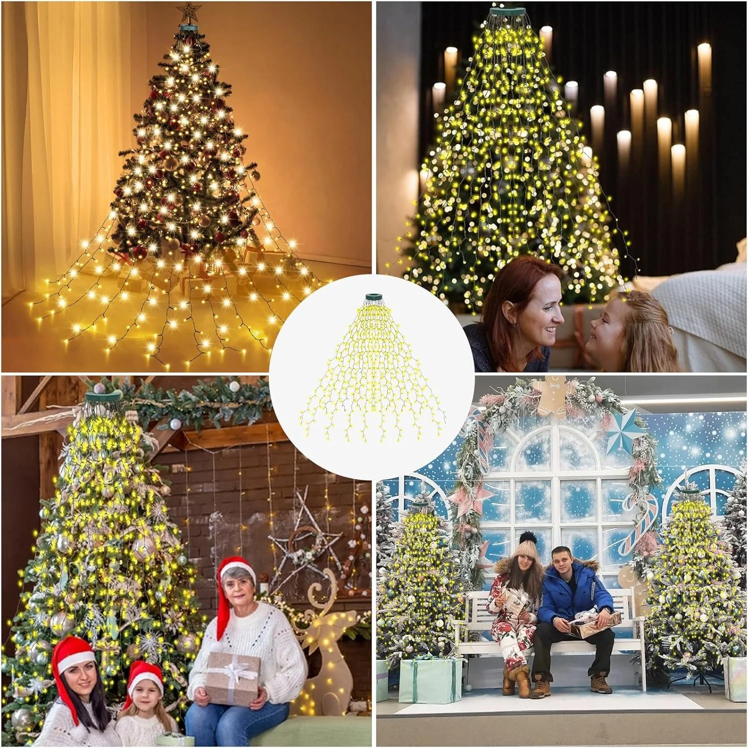 Weihnachtsbaum-Lichterkette Wasserfall, 9 Stränge, warmweiß, 2 m