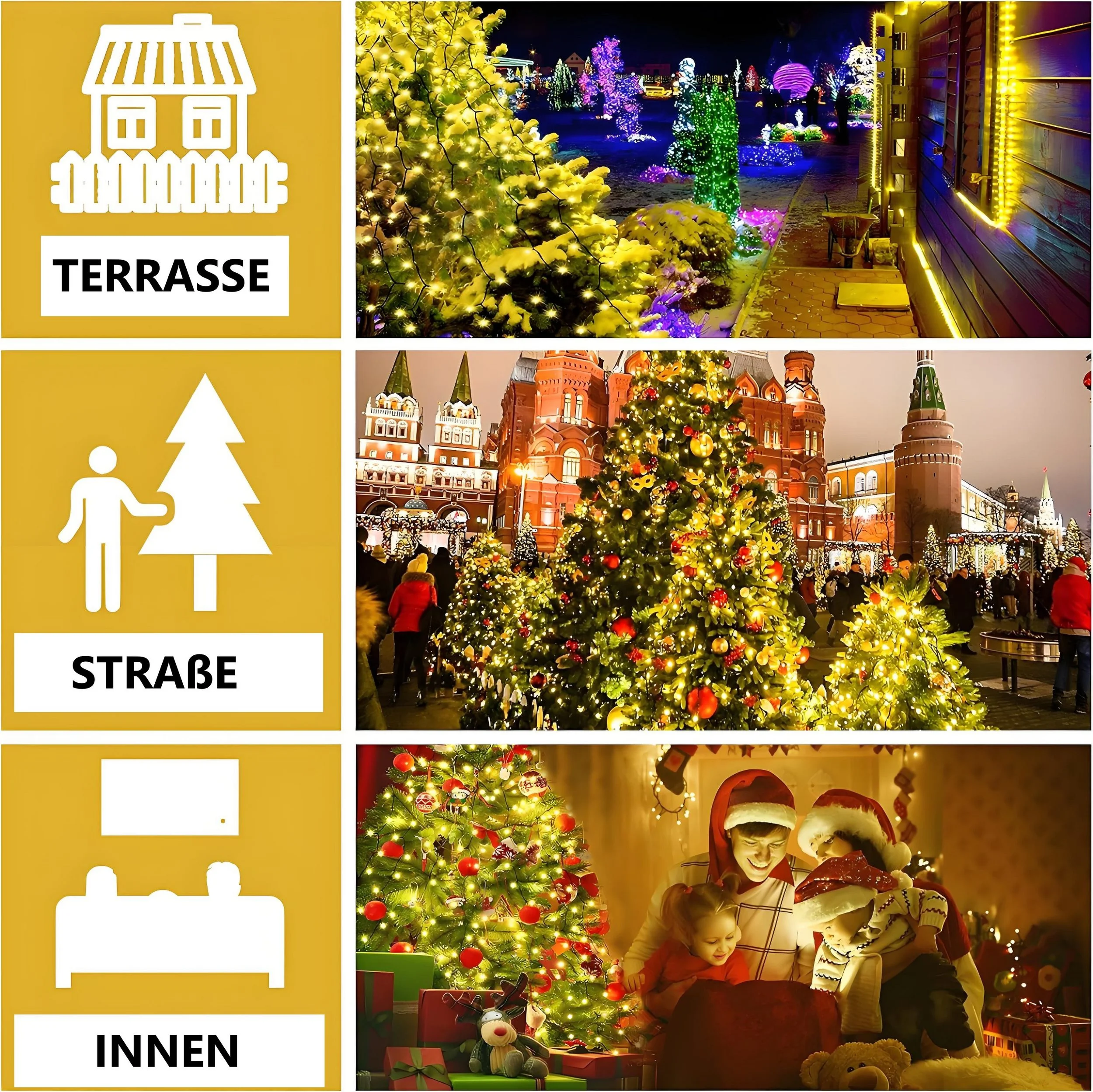 Weihnachtsbaum-Lichterkette Wasserfall, 9 Stränge, warmweiß, 2 m