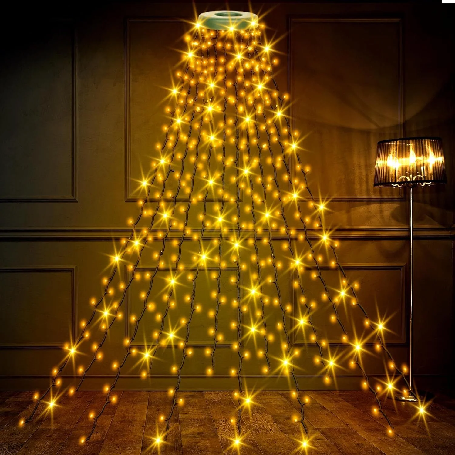 Weihnachtsbaum-Lichterkette Wasserfall, 9 Stränge, warmweiß, 2 m
